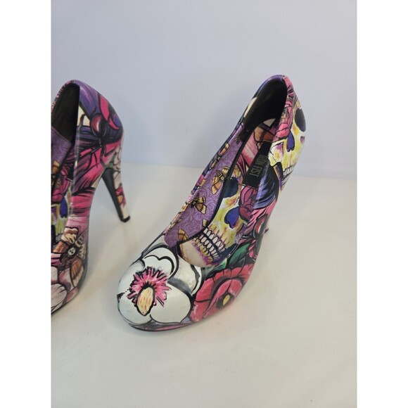 Iron Fist Funky Unique Skulls & Spiders US Sz 6 Platform 4" High Heels Statement - Picture 3 of 13